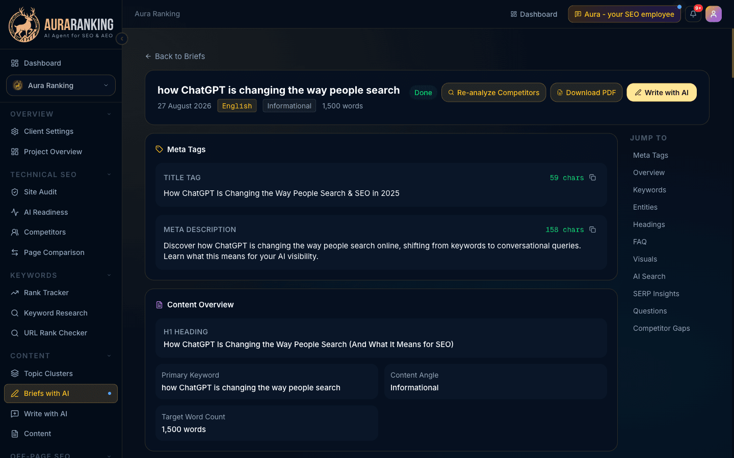AI-researched content briefs, ready before you write a word